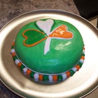 Simple St. Patricks Day Cake It was my first cake so I tried to keep it pretty simple. Just fondant I dyed with color gels. I made the fondant from scratch, it was MM....