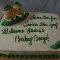 Two Peas In A Pod Cake I made this for my coworker's daughter's baby shower. She is having twin boys. The babies are made from fondant. The cake is 1/2...