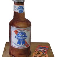 Pabst Blue Ribbon 3' tall monster of a cake.