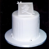 Asian Theme Cake Made for a girl who wanted just a cake to cut at her wedding, with an Asian theme and "I love you" in Japanese.