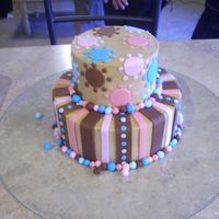 Lori 6/9 white with buttercream filling. Buttercream icing tinted brown. All accents are fondant