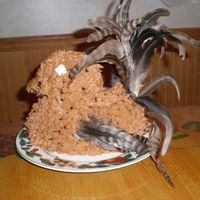 Turkey!!! For thanksgiving, i made a 3D turkey cake. I used the 3D duck pan and stuck fake CLEAN fealthers in it to give it a lil touch of real....