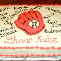 Softball Cake This was made for my daughter's end of the season Softball party. All hte girls enjoyed looking for their names on the cake. This was...