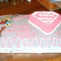 Supergirl Cake made this for my daughter's 7th birthday party. Supergirl BBT fell apart, so I had to do most of her freehand. This is my 2nd attempt...