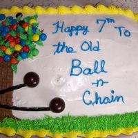 Old Ball & Chain Marble cake with BC frosting. With the happy couples names both starting with "M", I decided to use M&Ms as the flowers on...