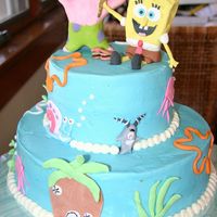 Oscar's Spongebob Cake 2 tier, 10" and 6". Fondant/gumpaste figures. WASC with buttercream. Got lots of ideas from CC. Thank you! Thanks for looking..