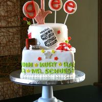 Glee Birthday Cake 8" square and 6" round covered in wilton fondant. All items on cake made with fondant..some hand-painted. Birthday girl's...