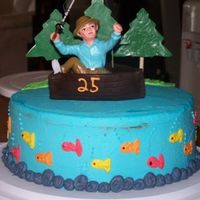 Fisherman I made this for my brother's 25th. Spice cake w/ caramel apple filling. Totally stole the design from Wilton. The trees are made of...