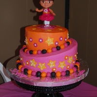 Dora Birthday Cake Buttercream with fondant decorations (except Dora). Customer requested orange, hot pink & black.