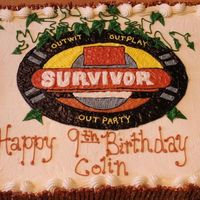 Survivor Cake A survivor cake for our son's party...actually had our last name in that orange rectangle when it was finished.