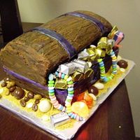 Treasure Chest Cake Chocolate cake with double chocolate buttercream (recipe from this site...yum!); fondant accents and lots of candy for the pirate's &...