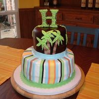 Jungle Baby Shower Cake For a friend's baby shower; chocolate cake with mint-choc filling; 10" round iced in white buttercream and fondant stripes to...
