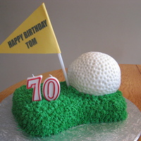 Golf Cake Cake covered in Butter cream. First time using the ball pan. Still working on the shape!