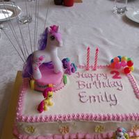 My Little Pony My daughter's 2nd birthday cake, Cake is of ice cream cake. Top little cake is a butter cake with icing.