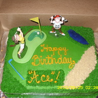 Happy Birthday "ace" Bday cake for a coworkers wife who loves Golf. Red Velvet cake, Cream Cheese frostong, fondant and store bought accents.