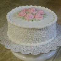 Rose Lace Cake Buttercream frosting and roses. Red Velvet Cake.