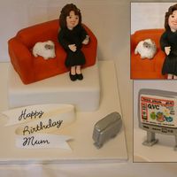 Television Shopping Addict this cake was for lady's mother who is addicted to QVC shopping channel, she wanted her Persian cat beside her. Cake and sofa is...