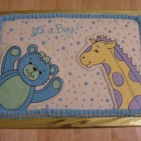 Baby Bear And Giraffe THis is made from two buttercream transfers for each animal. I drew them myself so it was rewarding that the cake was all my own idea even...