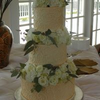 White Wedding Cream Cheese buttercream cake with fresh flower. I know it has been done before but I am just thrilled I am done. I am 8 1/2 months...