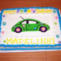 Volkswagon Bug Cake With Dasies I made this cake for a 10 year old girl who loves lime green and Volkswagon Bug cars. Her reaction was so great! She started jumping up and...