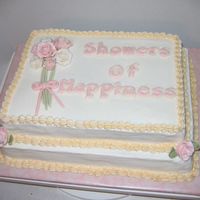 Bridal Shower Stacked sheetcakes. Top is 9x13 chocolate and bottom is 11x15 vanilla. All BC icing. Flowers are gumpaste. The letters are from the new...