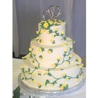 Yellow Flowers And Vines Wedding Cake 