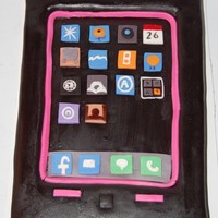 Iphone My daughter n laws birthday cake , DH cake mix , covered in satin ice black and the rest is mmf .