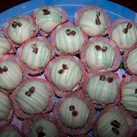 Chocolate Mint Cake Truffles Devil's Food cake, hershey's syrup, Andes mint chips, covered in one coat of white chocolate and one coat of vanilla almond bark...