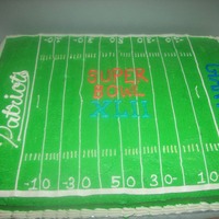 Super Bowl Xlii Half chocolate, half vanilla, butter cream frosting. Go Pats!
