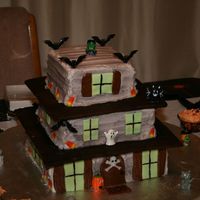 Haunted House Halloween Cake This was a Haunted House Halloween/Birthday cake for my grandson. It was a hit with the kids. White cake with b/c icing, fondant windows,...