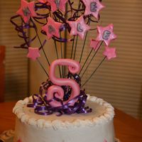 Kaylee's 5Th Birthday Darn Good Chocolate Cake with b/c icing. Stars and "5" made with fondant and painted with luster dust.