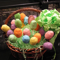 Easter Basket brownie pops dipped in chocolate.......just can't seem to get my chocolate smooth, oh well they were fun.