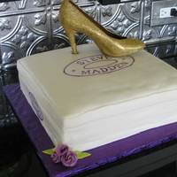 Steve Madden Shoe Marble cake strawberry filling and chocolate shoe with gold disco dust.