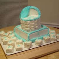 Baby Basinet W/ Petite Fours For a friend of mine, Her sister had a little boy on the way so she asked me and my mother to do one for her. The fours are for the father...