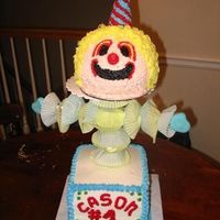 Jack N The Box My mother and I worked HARD on this cake! It is a simple french vanilla cake with bc icing. The hat is made of an ice cream cone. A...