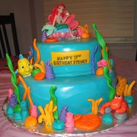 Ariel Birthday Cake I made this cake for my daughter's 3rd birthday. It was a lot of firsts for me, 1st time making a tiered cake, 1st time covering cakes...