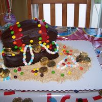 Treasure Chest For my son's pirate party I made this chocolate treasure chest with a chocolate ganache icing. I used two loaf pans to make the cake...