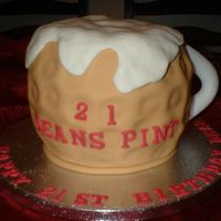 Deans Pint My friends son wanted a cake resembling a pint of beer. This was a sponge cake covered in sugaarpaste and dimpled with the end of a rolling...