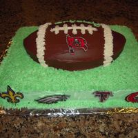 Football Birthday Cake Wilton Football cake place on top of half sheet cake. Use tip #233 to make grassy field. NFL logos were made using melting chocolates....