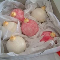 Christmas Balls My take on the christmas balls, I imprinted fondant and coloured with luster dust.