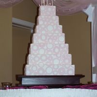 7-Tier Square Wedding Cake With Pink Circles This is the biggest cake I have ever made! I wish you could see the stand a little better in this pic -- DH made it and it is BEAUTIFUL!...