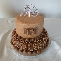 Two Tier Birthday Cake Both tiers are chocolate cake with chocolate buttercream, bottom tier has choc MMF and top has CMFF accents, first time making the choc MMF...