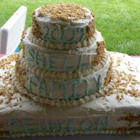 Family Reunion cake was made for my family reunion. All carrot cake with cream chees frosting and diced walnuts. Was told there was going to be 300 people...