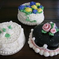 Mini Masterpieces These 5" cakes are a design of all the cakes i've always wanted to try. The crown border got messed up on the pink and black but...