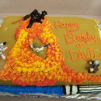 Star Wars My son's 5th birthday party, he was very excited. It was alot of fun. It is a White on one side and choco on the other.