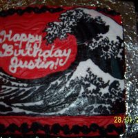 Hokusai Wave Cake This cake is FBCT of the famous wave painting by Hokusai. I traced/filled in a printed pictue of the painting. It took me three hours just...