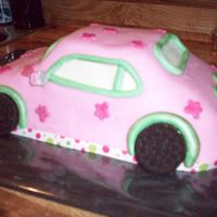 Pink/green Car Wilton car pan, covered with fondant