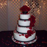 Wedding Cake Fondant covered cake w/real flowers and black lace