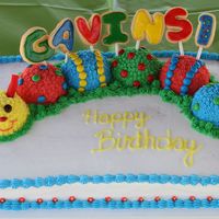 Caterpillar Birthday White cake with bc frosting, candy decorations, and nsfc cookies. I totally stole this idea from another cc member....thanks for the great...