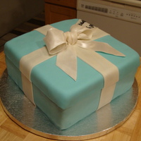 Tiffanys Box Cake This is my first attempt at gift box cake. The theme for the bridal shower was Breakfast at Tiffany's, which I thought was a cute idea...
